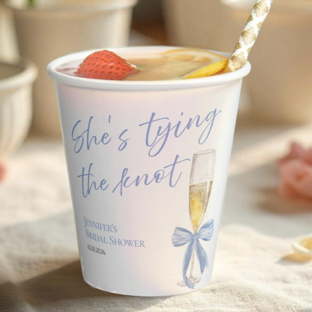 She's Tying the Knot | Blue Bow Bridal Shower Paper Cups (Creator Uploaded)