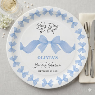 She's Tying the Knot Blue Bow Bridal Shower Paper Plate