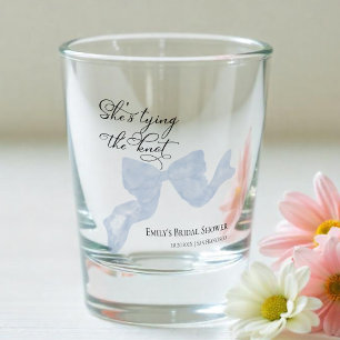 She's tying the knot   Blue Bow Bridal Shower Shot Glass