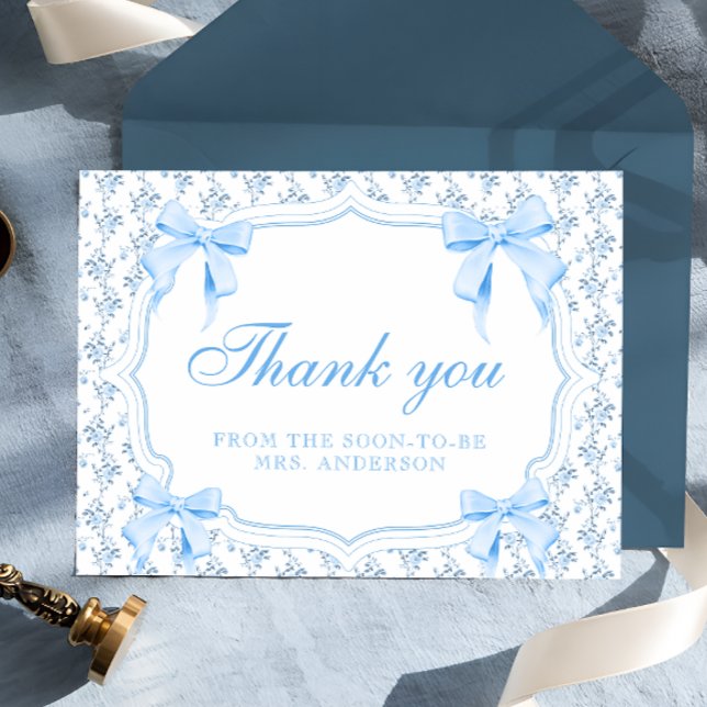 She's Tying the Knot Blue Bow Thank You Card (Creator Uploaded)