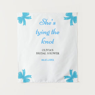 She's Tying The Knot Blue Bridal Shower Backdrop Tapestry
