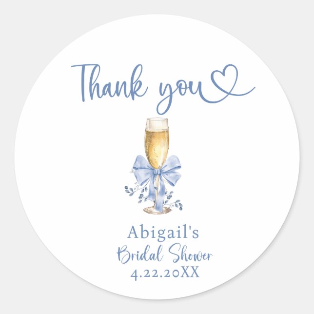 SHE'S TYING THE KNOT BLUE BRIDAL SHOWER  CLASSIC ROUND STICKER (Front)