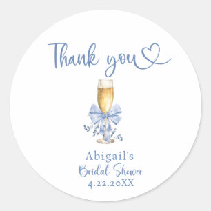 SHE'S TYING THE KNOT BLUE BRIDAL SHOWER CLASSIC ROUND STICKER