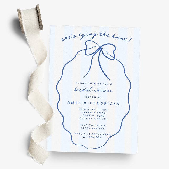 She's Tying the Knot Blue Doodle Bridal Shower Invitation (Creator Uploaded)