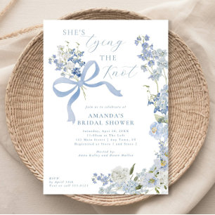 She's Tying the Knot Blue Floral Bridal Shower Invitation