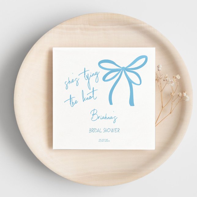 She's tying the knot blue ribbon bow printed napkin (She's tying the knot blue ribbon bow bridal shower printed napkins personalized tableware decor)