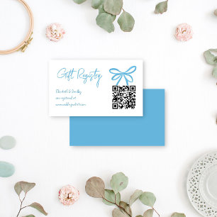 She's tying the knot blue ribbon gift registry enclosure card