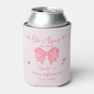 She's Tying the Knot Blush Pink Bow Bridal Shower Can Cooler