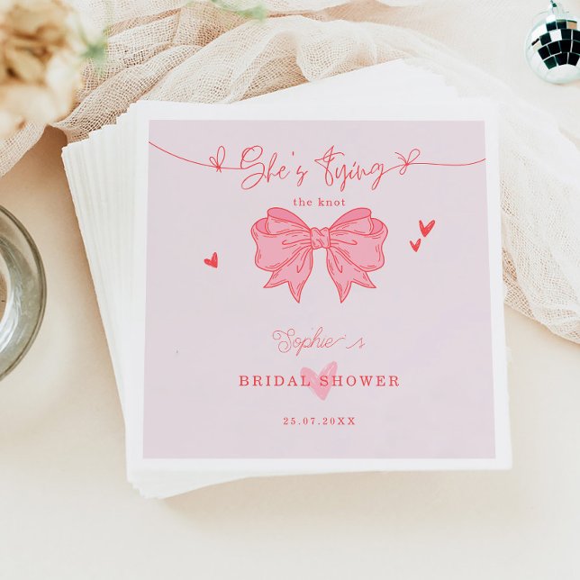 She's Tying the Knot Blush Pink Bow Bridal Shower Napkin (Creator Uploaded)