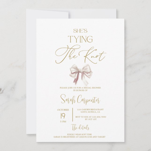 She's Tying the Knot Bow Bridal Shower Invitation (Front)