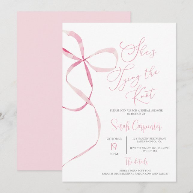 She's Tying the Knot Bow Bridal Shower Invitation (Front/Back)