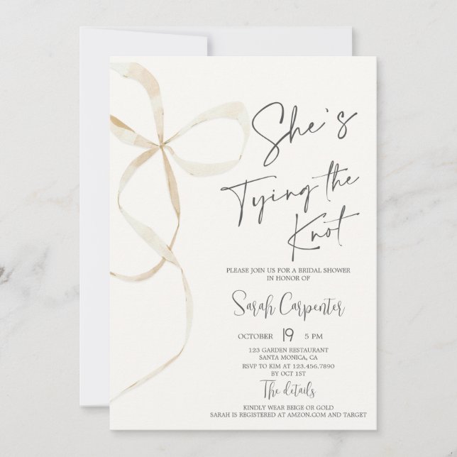 She's Tying the Knot Bow Bridal Shower Invitation (Front)