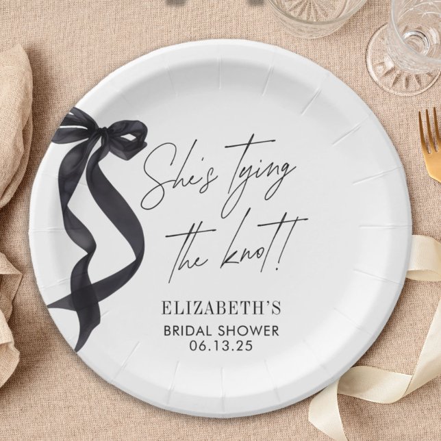 She's Tying the Knot Bow Bridal Shower  Paper Plate (Creator Uploaded)