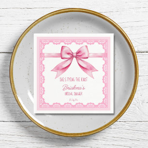 She's tying the knot bow bridal shower printed napkin