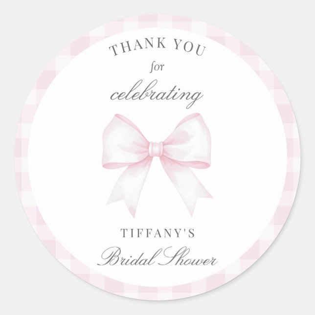She's Tying The Knot Bow Bridal Shower Thank You Classic Round Sticker (Front)