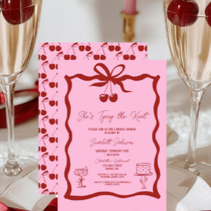 She's Tying the Knot Bow Cherry Red Bridal Shower Invitation