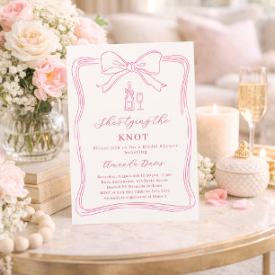 She's tying the knot bow pink ivory Bridal Shower Invitation