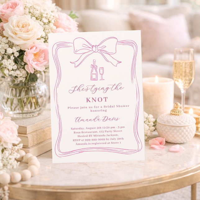 She's tying the knot bow pink ivory Bridal Shower Invitation (Creator Uploaded)