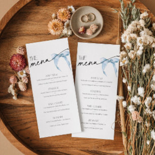 She's tying the knot Bridal Shower Menu blue bow