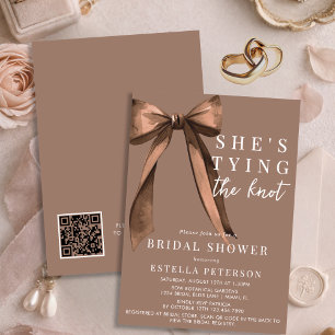 She's Tying The Knot Brown QR Code Bridal Shower Invitation