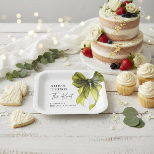 She's Tying The Knot Chartreuse Bow Bridal Shower Paper Plate
