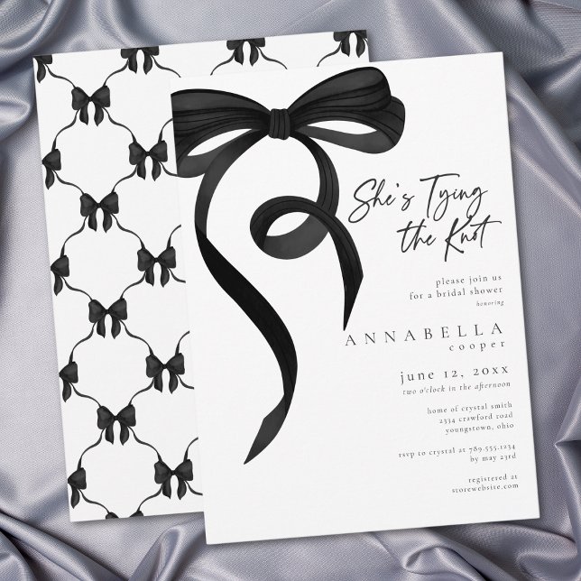 Shes Tying the Knot Chic Black Bow Bridal Shower Invitation (Shes Tying the Knot Chic Black Bow Bridal Shower Invitation)