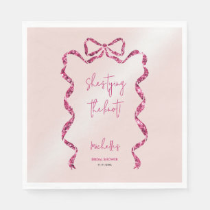 She's tying the knot chic glitter pink bow bridal napkin