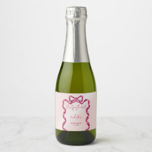 She's tying the knot chic glitter pink bow sparkling wine label