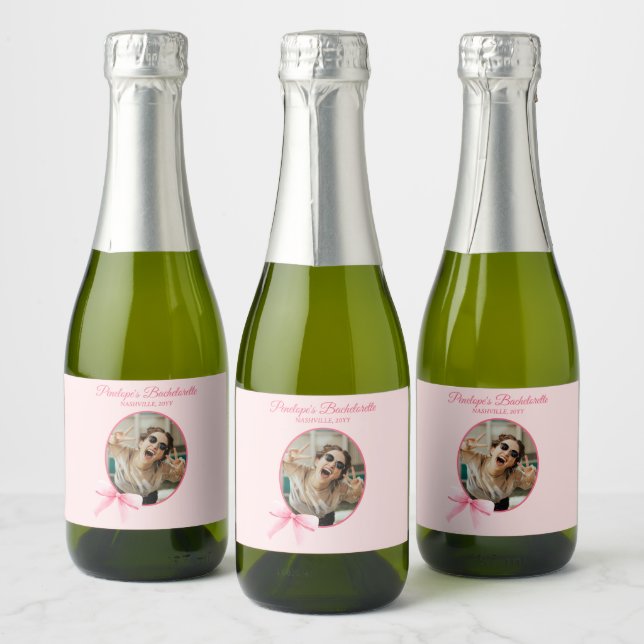 She's Tying the Knot Coquette Bachelorette Party  Sparkling Wine Label (Bottles)