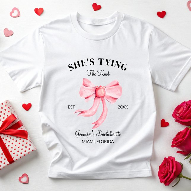 She's Tying The Knot Coquette Bachelorette Party T-Shirt (Creator Uploaded)