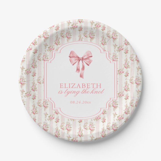 She's Tying the Knot Coquette Bow Bridal Shower Paper Plate (Front)