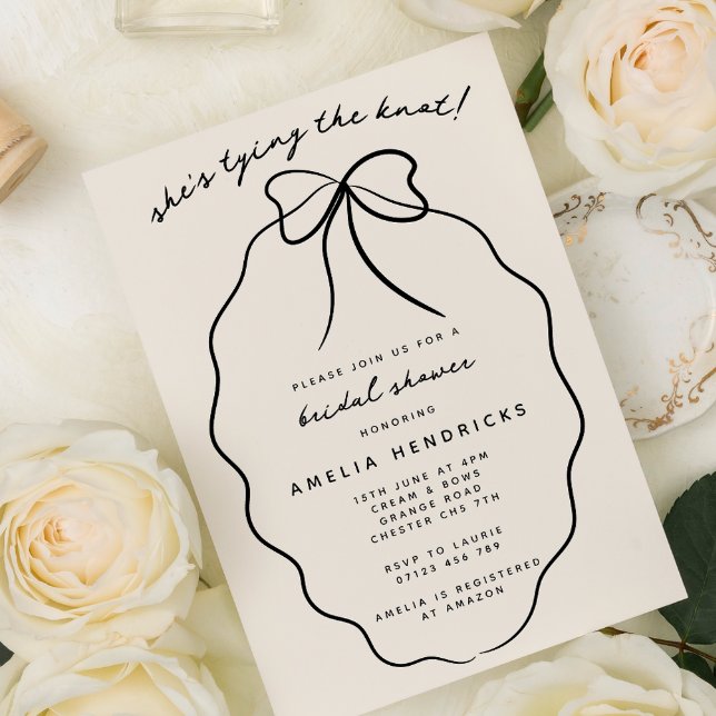 She's Tying the Knot Doodle Bow Bridal Shower Invitation (Creator Uploaded)