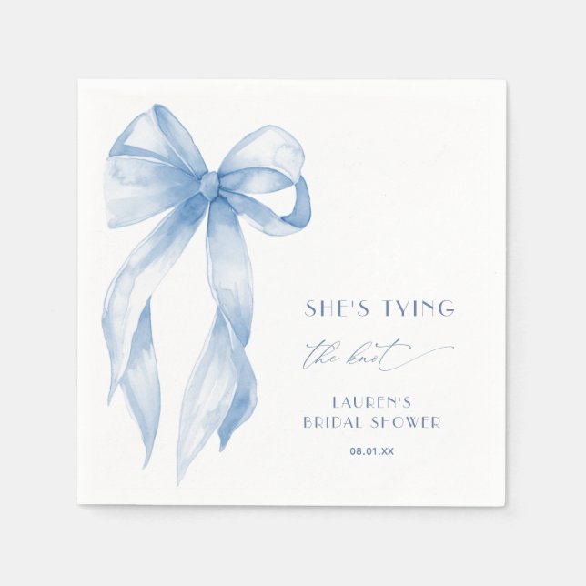 Shes Tying The Knot Dusty Blue Bow  Bridal Shower Napkin (Front)
