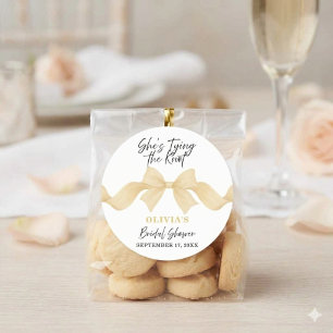She's Tying the Knot Gold Bow Bridal Shower Favour Classic Round Sticker