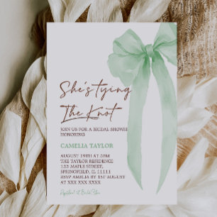 She's Tying The Knot Green Bow Bridal Shower Invitation