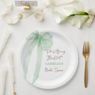 She's Tying The Knot Green Bow Bridal Shower Paper Plate