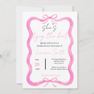 "She's Tying the Knot" Hand-Drawn Pink Bow Bridal Invitation