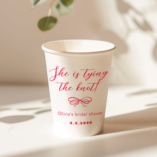 She's tying the knot hand drawn red bow paper cups