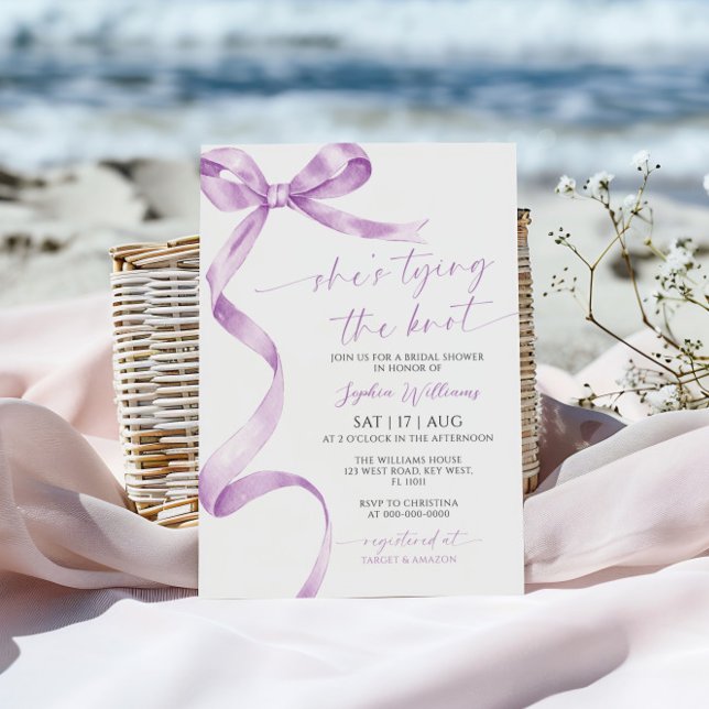 She's Tying the Knot Lavender Bow Bridal Shower Invitation (Creator Uploaded)