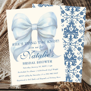 She's Tying The Knot Light Blue Bow Bridal Shower Invitation