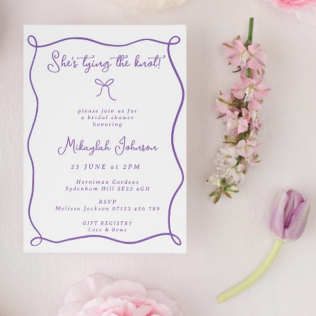 She's Tying the Knot Lilac Bow Bridal Shower Invitation (Creator Uploaded)