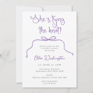 She's Tying the Knot Lilac Fun Bow Bridal Shower Invitation