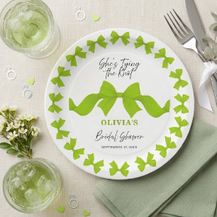 She's Tying the Knot Lime Green Bow Bridal Shower Paper Plate