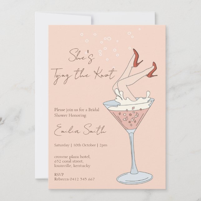 She's  Tying the Knot martini Bridal shower  Invitation (Front)