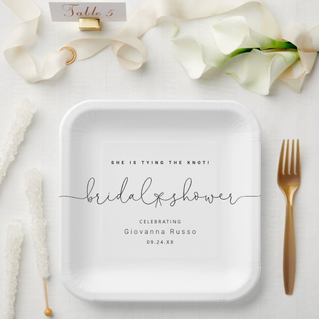 She's Tying the Knot Minimalist Bridal Shower Paper Plate (Wedding)