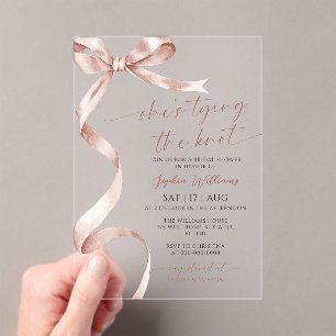 She's Tying the Knot Mocha Bow Bridal Shower Acrylic Invitations