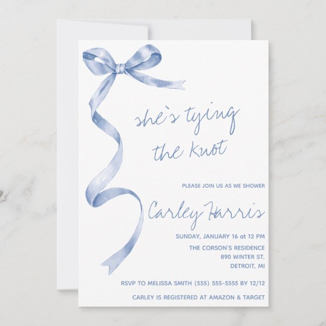 She's Tying the Knot! Modern Bridal Shower Invitation (Front)