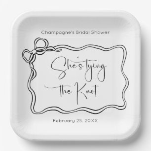 She's Tying The Knot Modern Script Bridal Shower Paper Plate