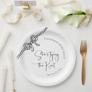 She's Tying The Knot Modern Script Bridal Shower Paper Plate