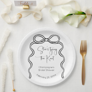 She's Tying The Knot Modern Script Bridal Shower Paper Plate